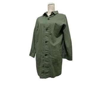 Ships Jet Blue Women’s Linen Blend Shacket Large Trench Jacket Green Olive EUC